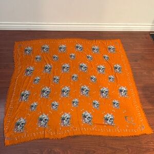 Alexander MsQueen Orange Skull Patterned Scarf